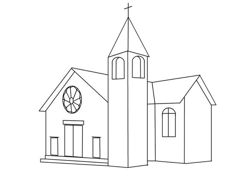 Kilise boyama sayfası – sanatsal çalışma, çocuklar için