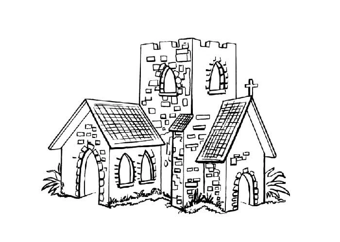 Kilise boyama sayfası – boyama çalışması, yaratıcılığı geliştirir