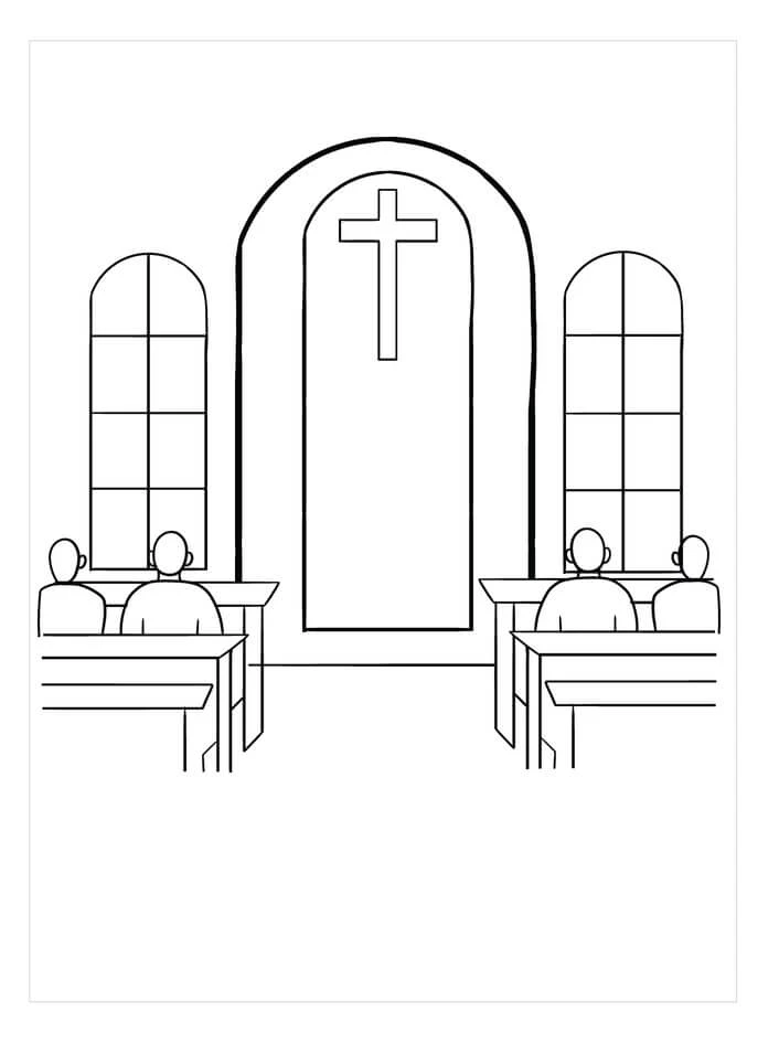 Kilise boyama sayfası – renkli çizimler, okul öncesi