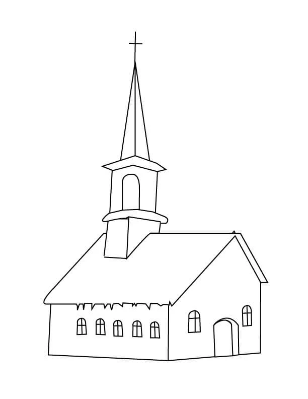 Kilise boyama sayfası – PDF indir, sevimli karakter