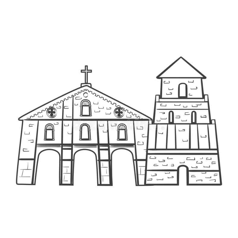 Kilise boyama sayfası – çocuklar için, çizgi film temalı