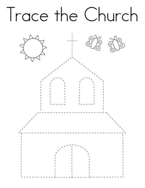Kilise boyama sayfası – kolay boyama, eğitici aktivite
