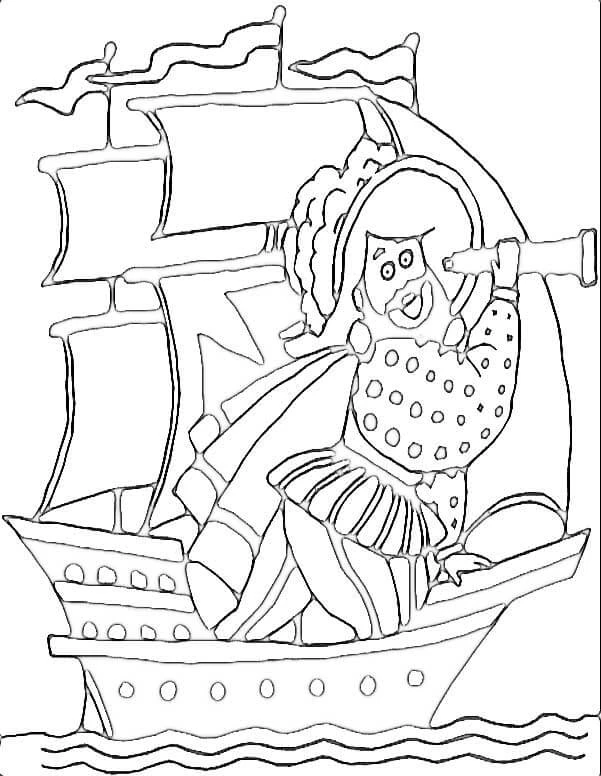 Pirate boyama sayfası – kolay boyama, eğitici aktivite