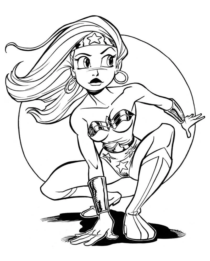 Mucize Kadın (Wonder Woman) boyama sayfası – renkli çizimler, okul öncesi