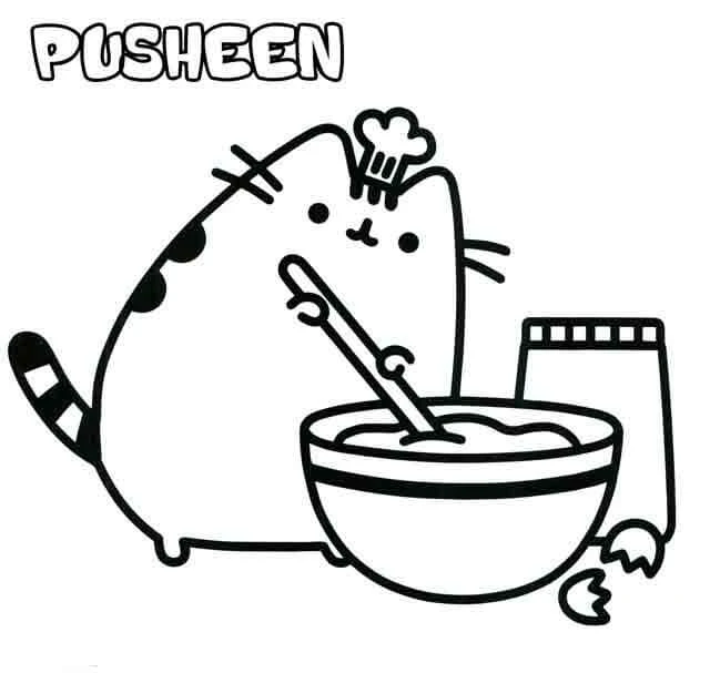 Pusheen boyama sayfası – kolay boyama, eğitici aktivite