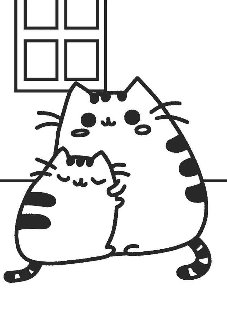 Pusheen boyama sayfası – sevimli karakter, sanatsal çalışma
