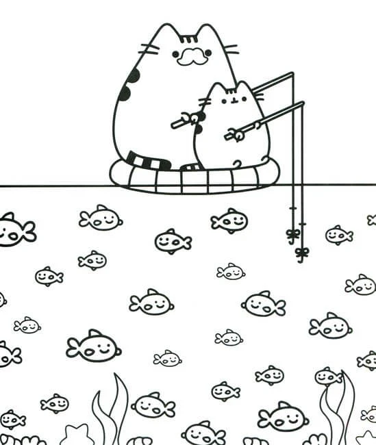 Pusheen boyama sayfası – çizgi film temalı, basit çizim
