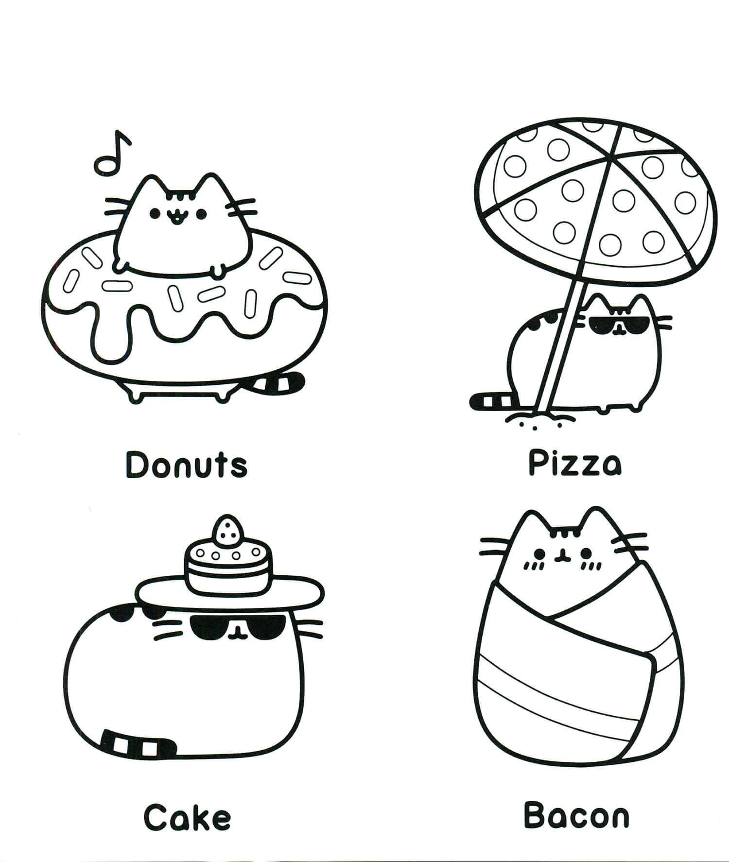 Pusheen boyama sayfası – sanatsal çalışma, çocuklar için