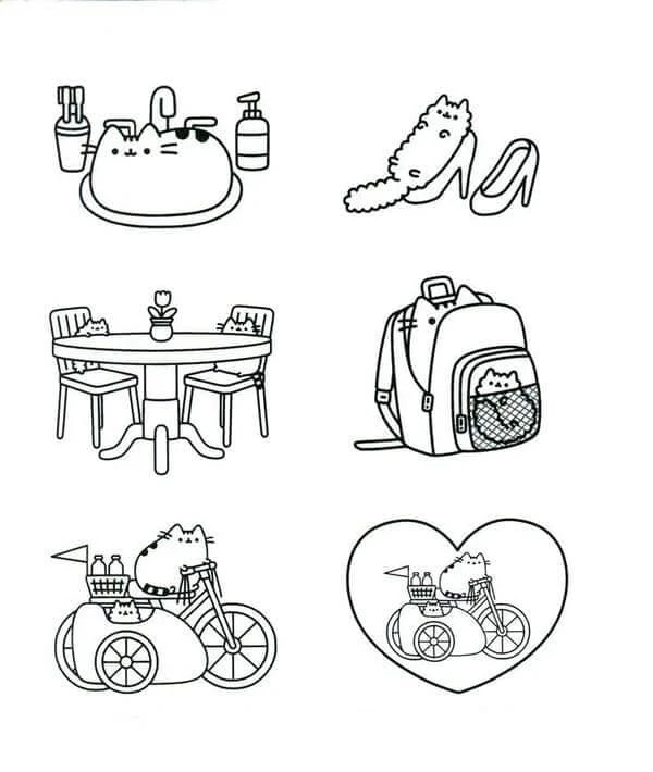 Pusheen boyama sayfası – basit çizim, kolay boyama