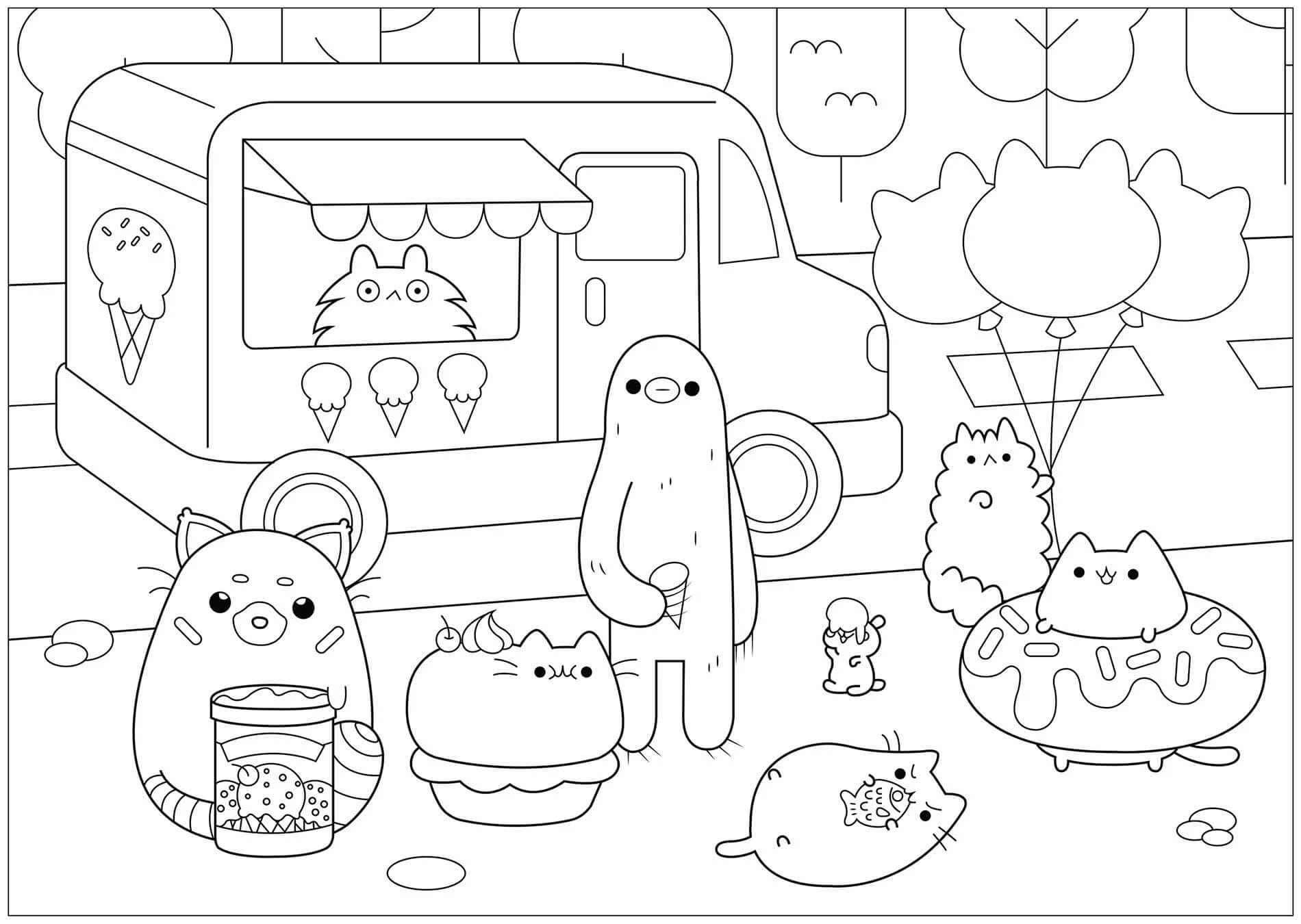 Pusheen boyama sayfası – renkli çizimler, okul öncesi