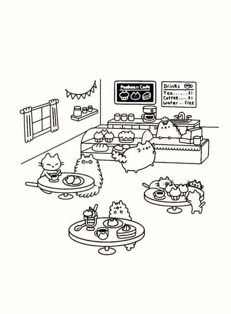 Pusheen boyama sayfası – ücretsiz yazdır, boyama etkinliği