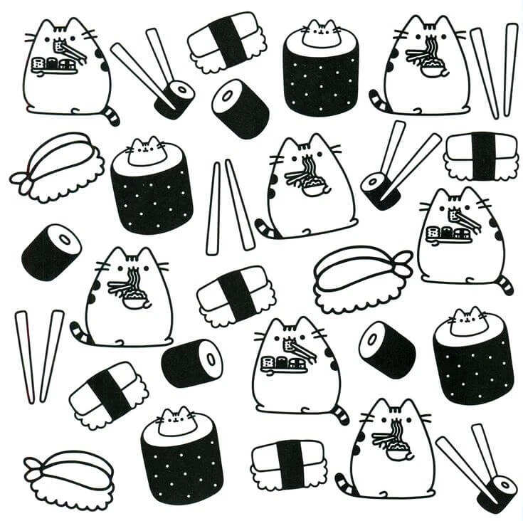 Pusheen boyama sayfası – evde etkinlik, ücretsiz yazdır