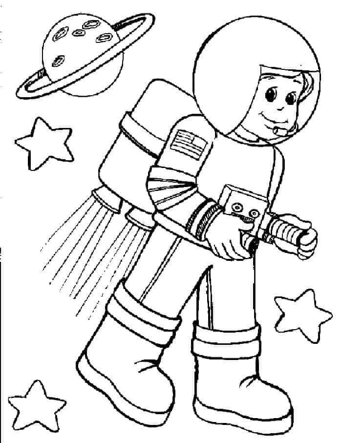 Astronotlar boyama sayfası #22 – çizgi film temalı, basit çizim