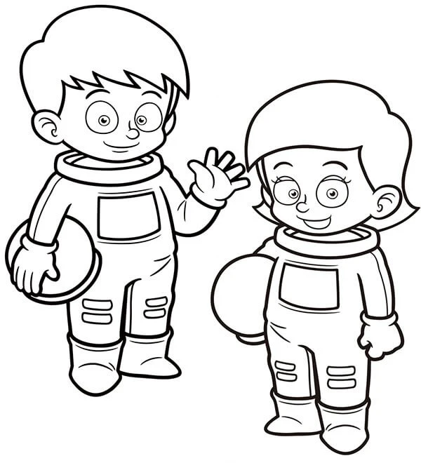 Astronotlar boyama sayfası #29 – basit çizim, yaz tatili etkinliği
