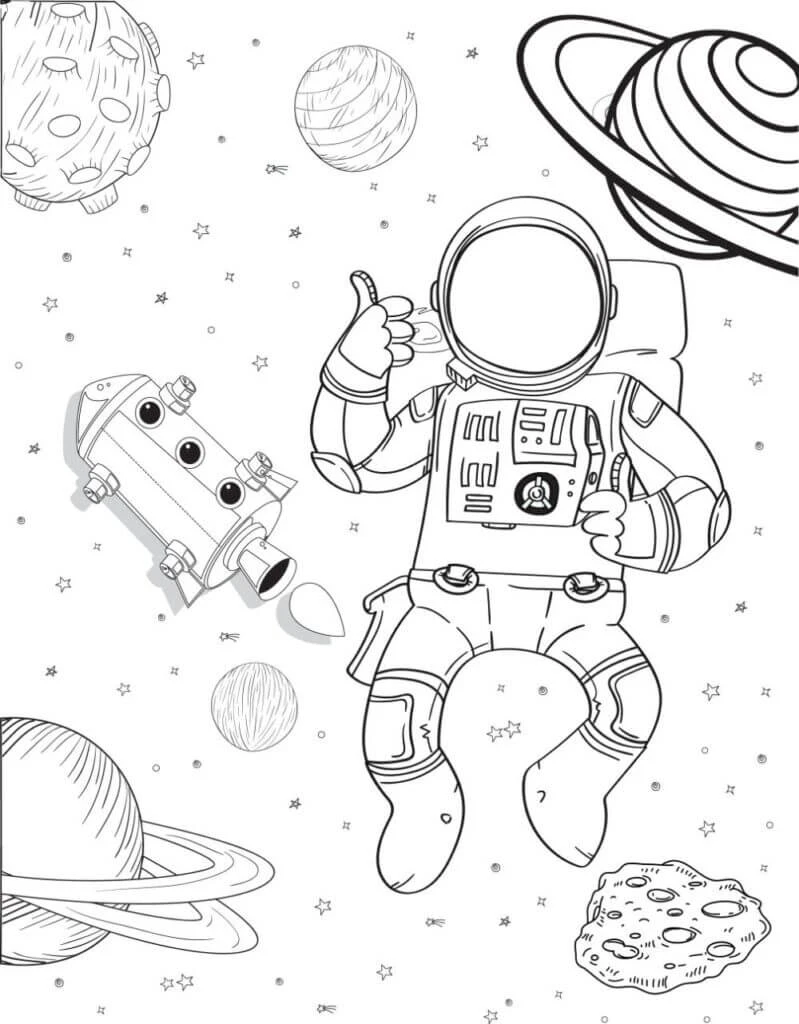 Astronotlar boyama sayfası – renkli çizimler, okul öncesi