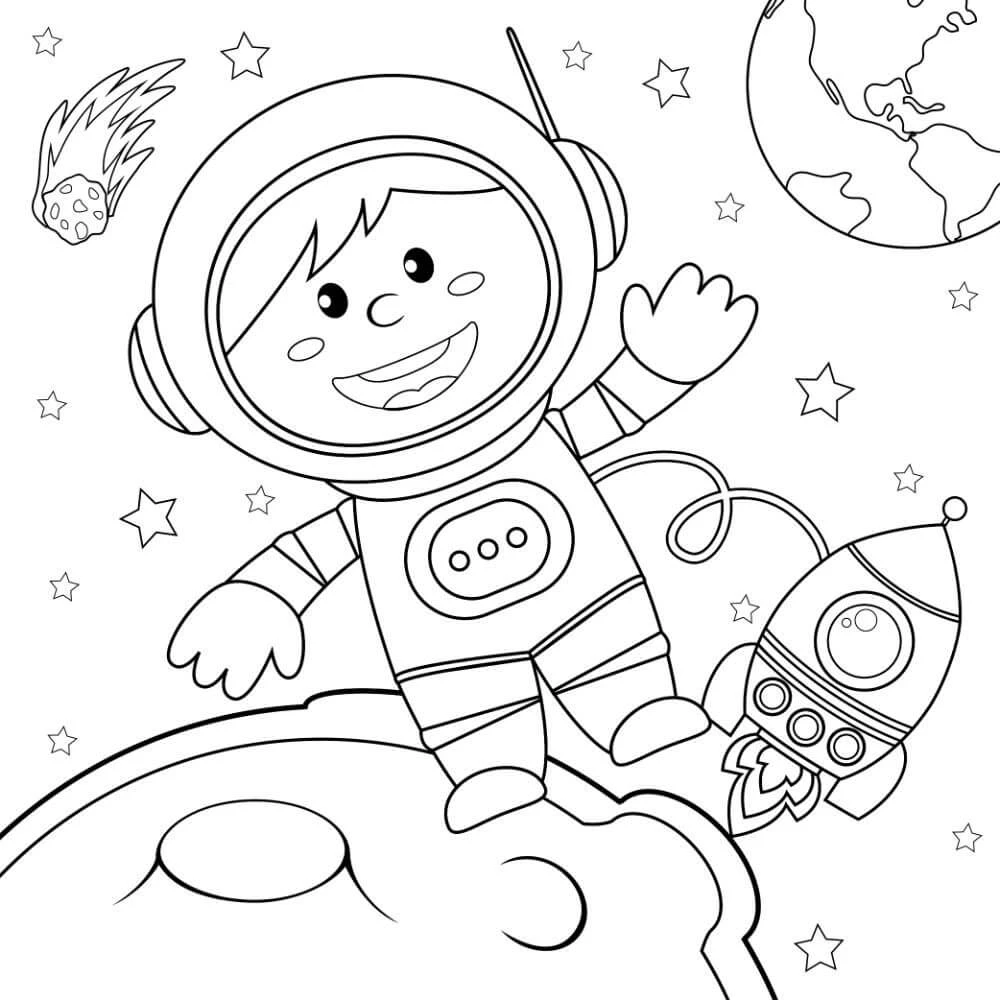 Astronotlar boyama sayfası – çizgi film temalı, basit çizim