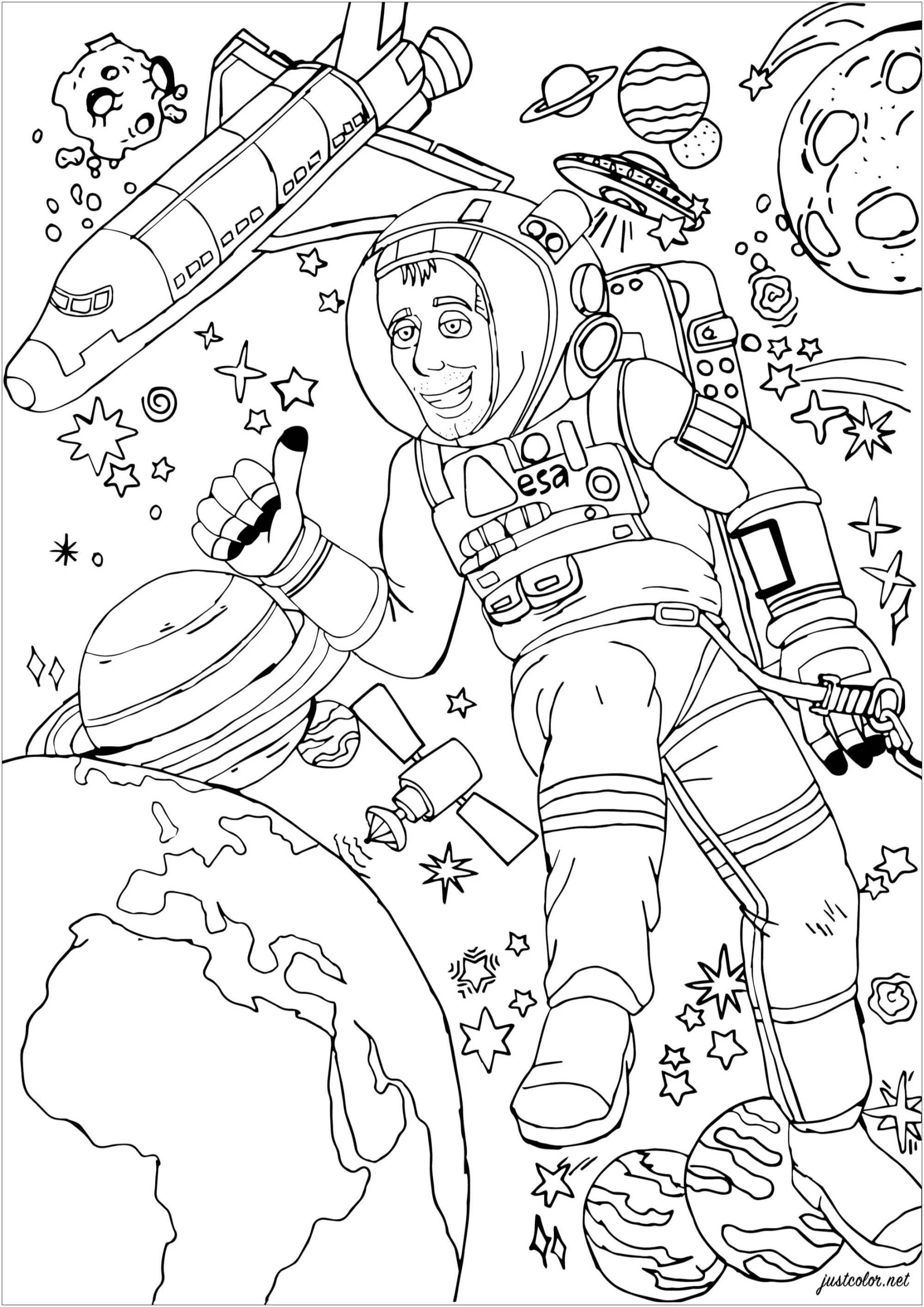 Astronotlar boyama sayfası – evde etkinlik, ücretsiz yazdır