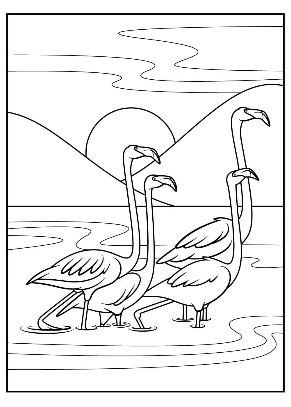 Flamingo boyama sayfası – keyifli zaman, renkli çizimler