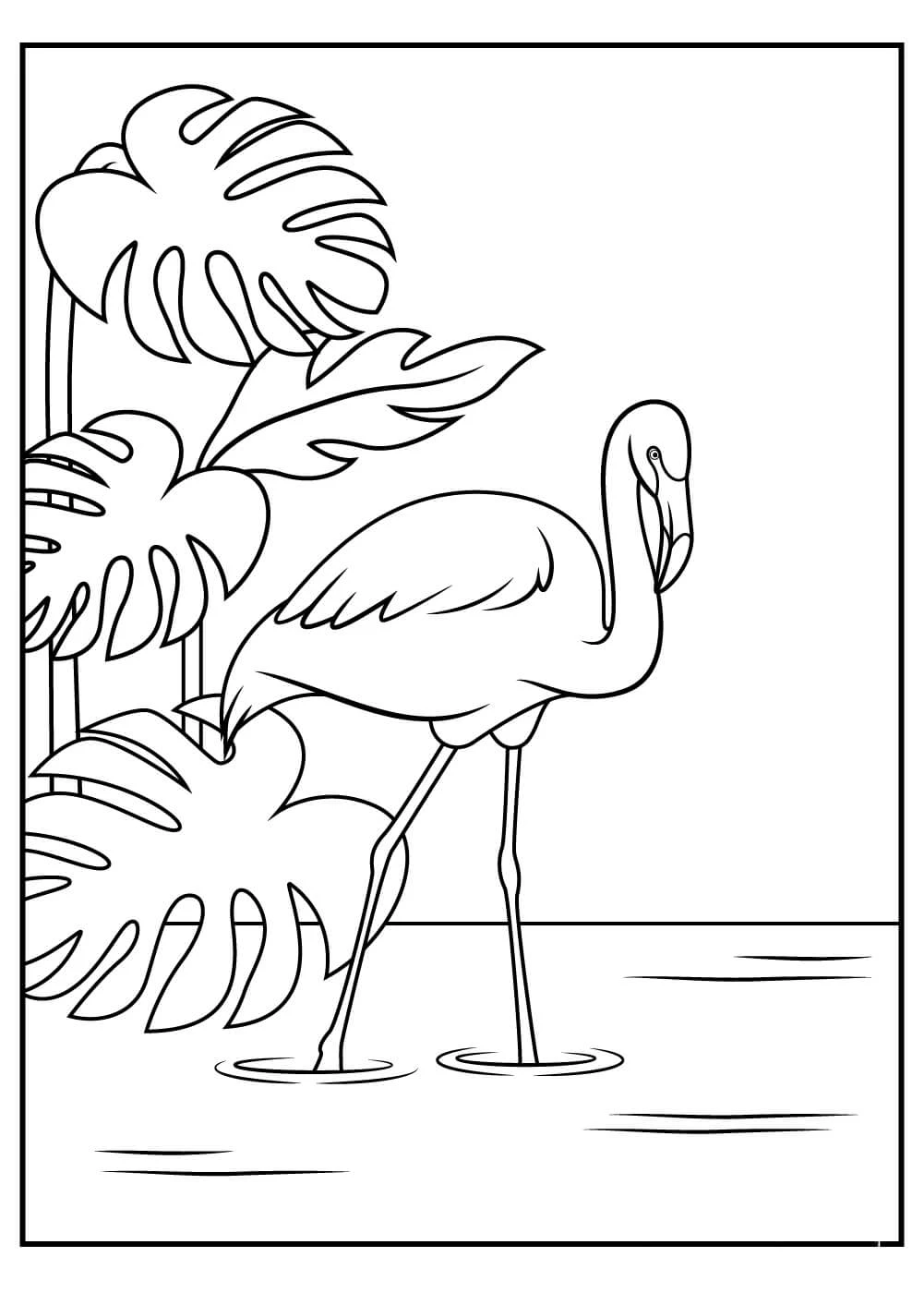Flamingo boyama sayfası – çocuk aktivitesi, PDF indir