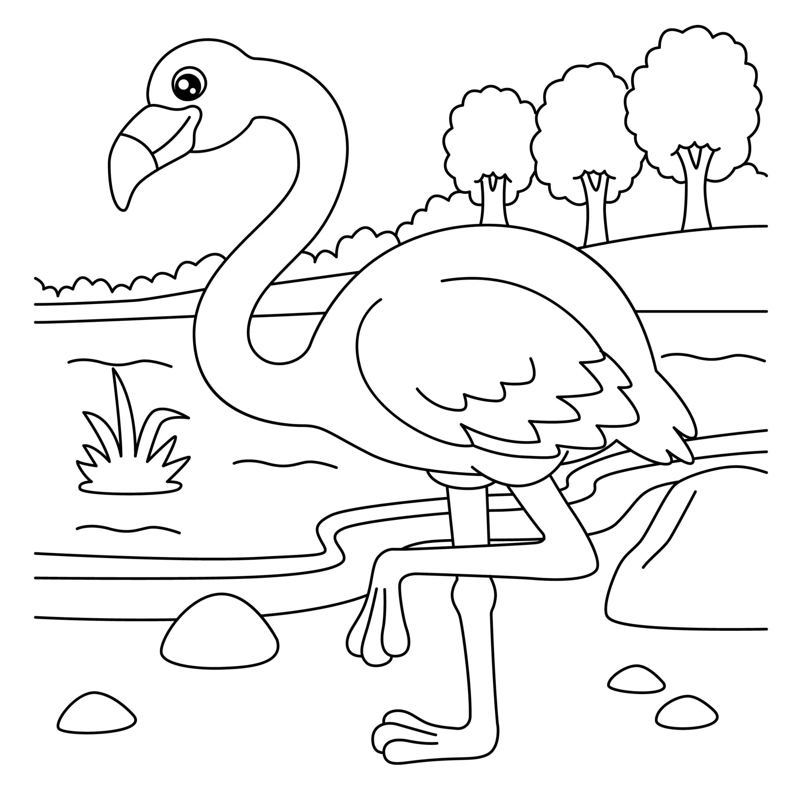 Flamingo boyama sayfası – PDF indir, sevimli karakter