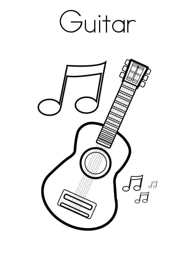 Gitar boyama sayfası – sanatsal çalışma, çocuklar için