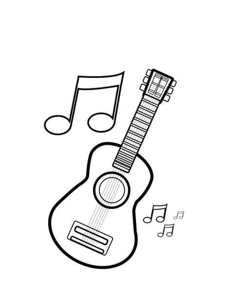 Gitar boyama sayfası – renkli çizimler, okul öncesi