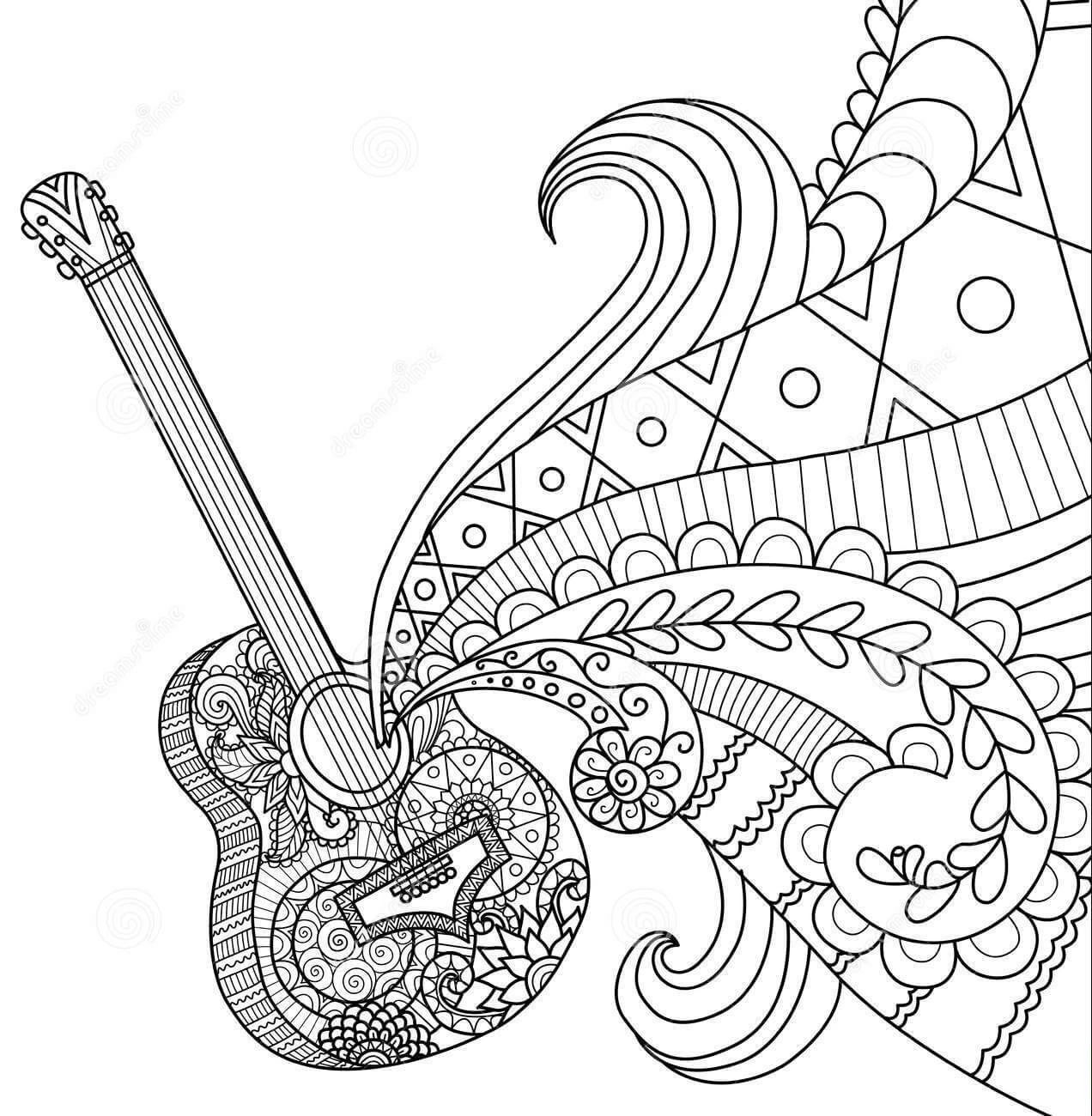 Gitar boyama sayfası – okul öncesi, evde etkinlik