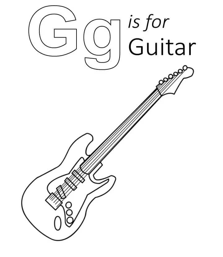 Gitar boyama sayfası – sanatsal çalışma, çocuklar için