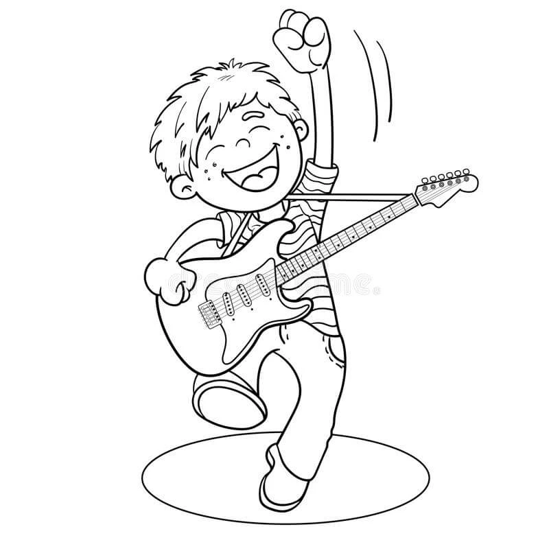 Gitar boyama sayfası – basit çizim, kolay boyama