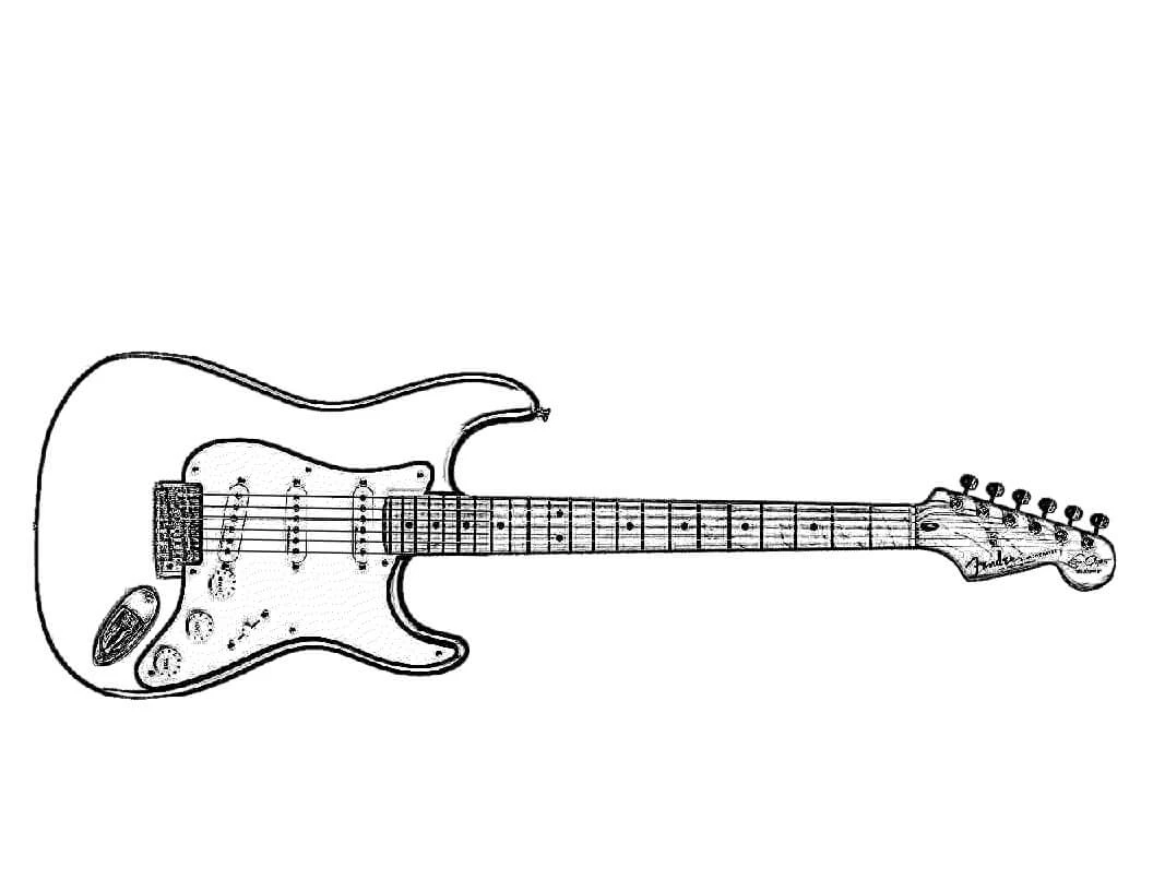 Gitar boyama sayfası – kolay boyama, eğitici aktivite