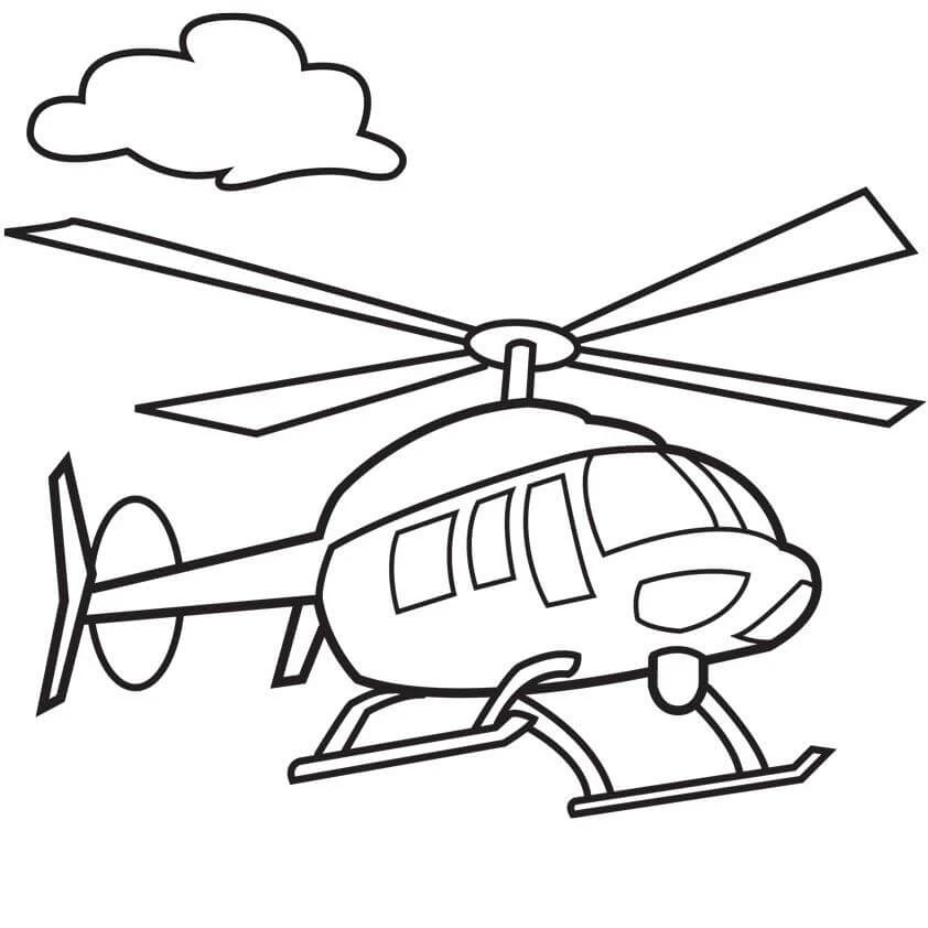 Helikopter boyama sayfası – basit çizim, kolay boyama