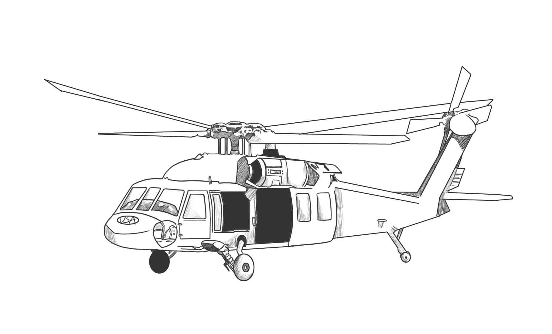 Helikopter boyama sayfası – çocuklar için, çizgi film temalı