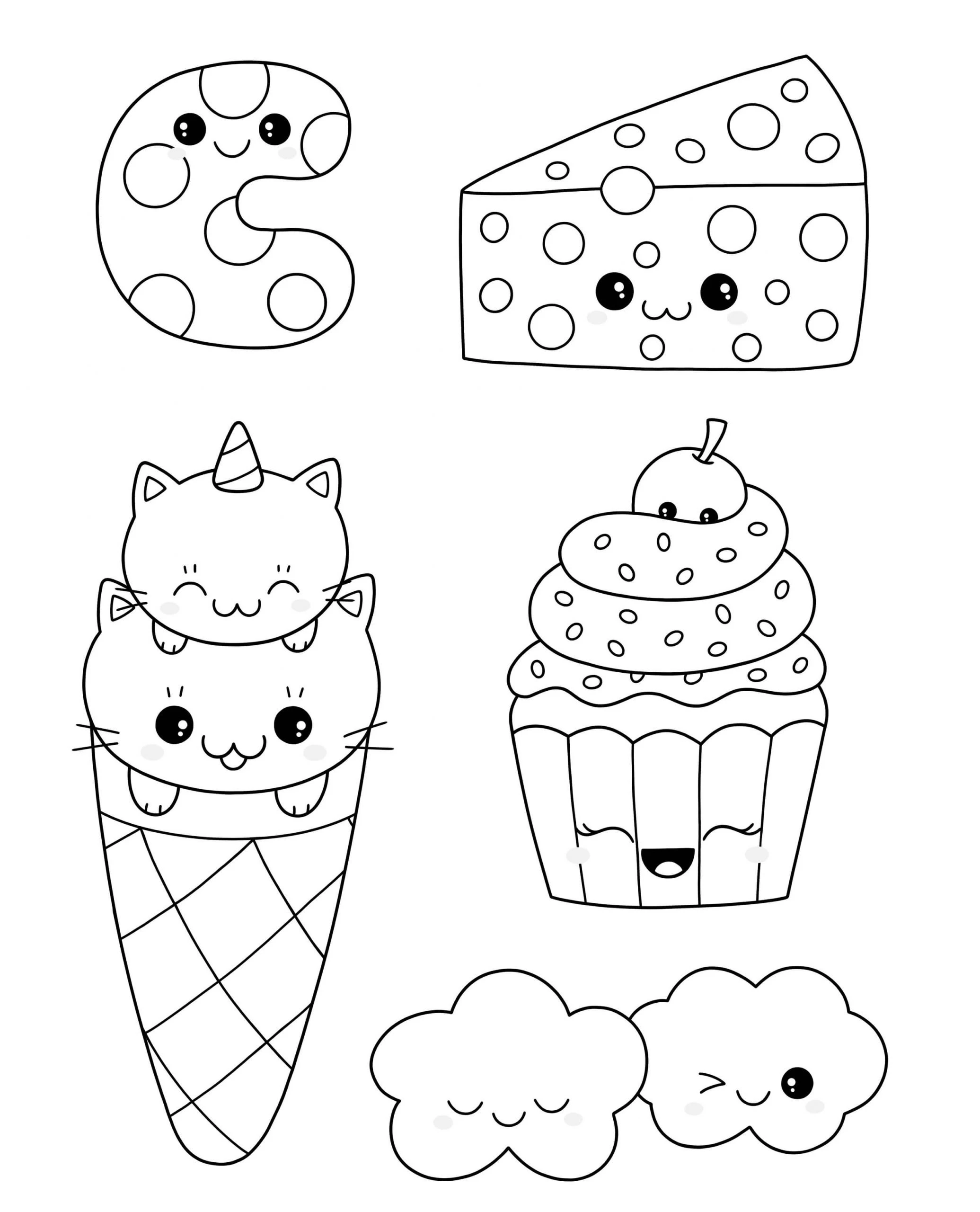 Kawaii boyama sayfası – okul öncesi, evde etkinlik