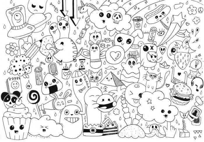 Kawaii boyama sayfası – çizgi film temalı, basit çizim