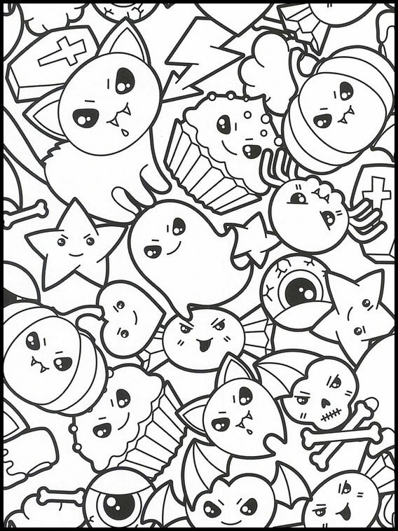 Kawaii boyama sayfası – keyifli zaman, renkli çizimler