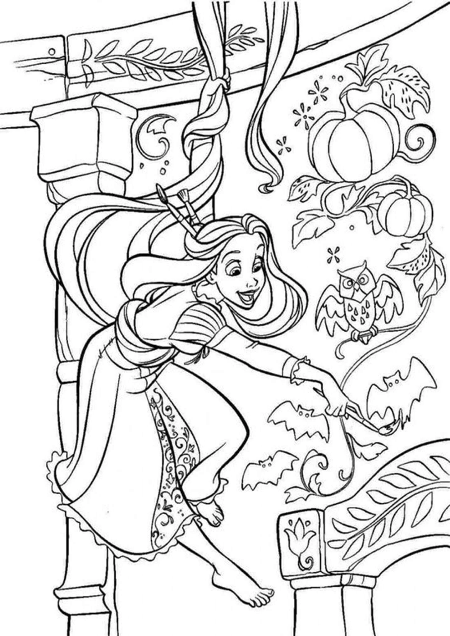 Rapunzel boyama sayfası – renkli çizimler, okul öncesi