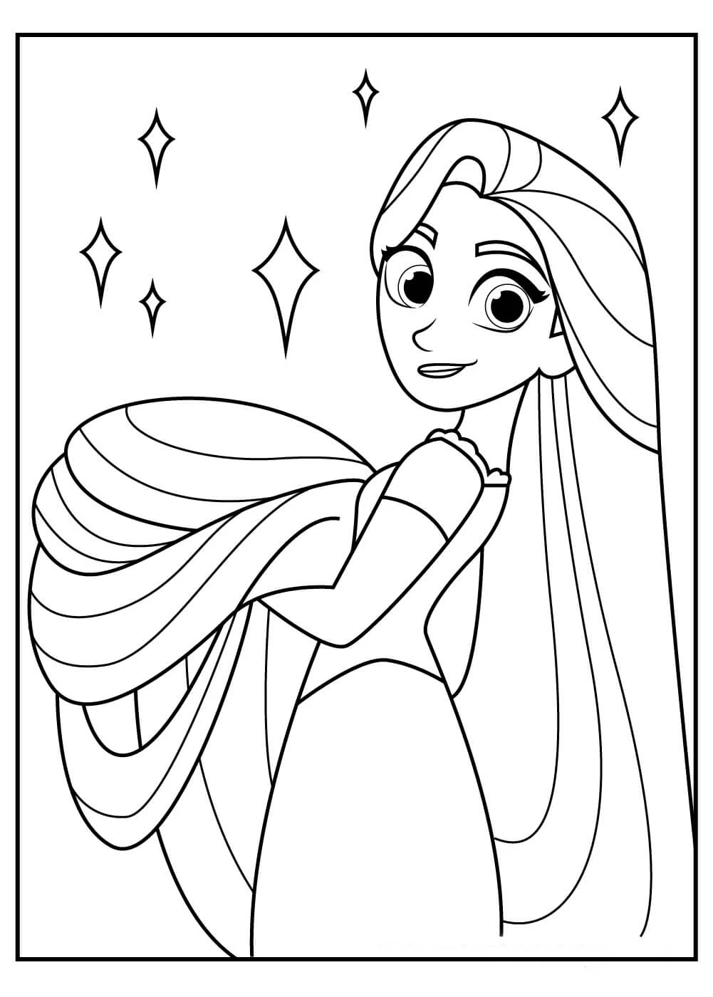 Rapunzel boyama sayfası – eğlenceli etkinlik, el becerilerini geliştirir