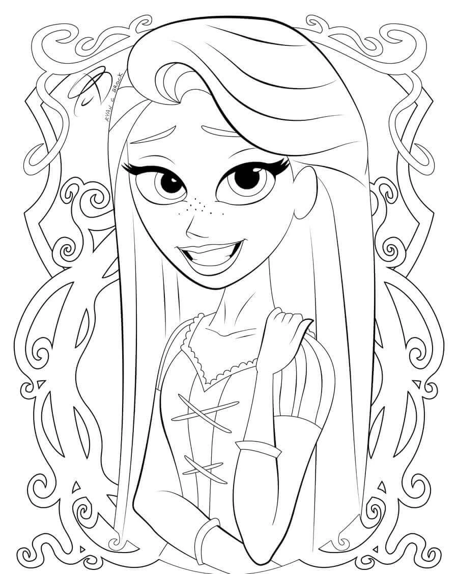 Rapunzel boyama sayfası – renkli çizimler, okul öncesi