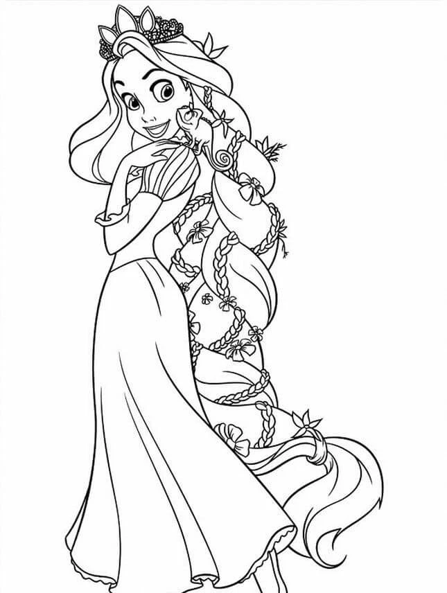 Rapunzel boyama sayfası – PDF indir, sevimli karakter