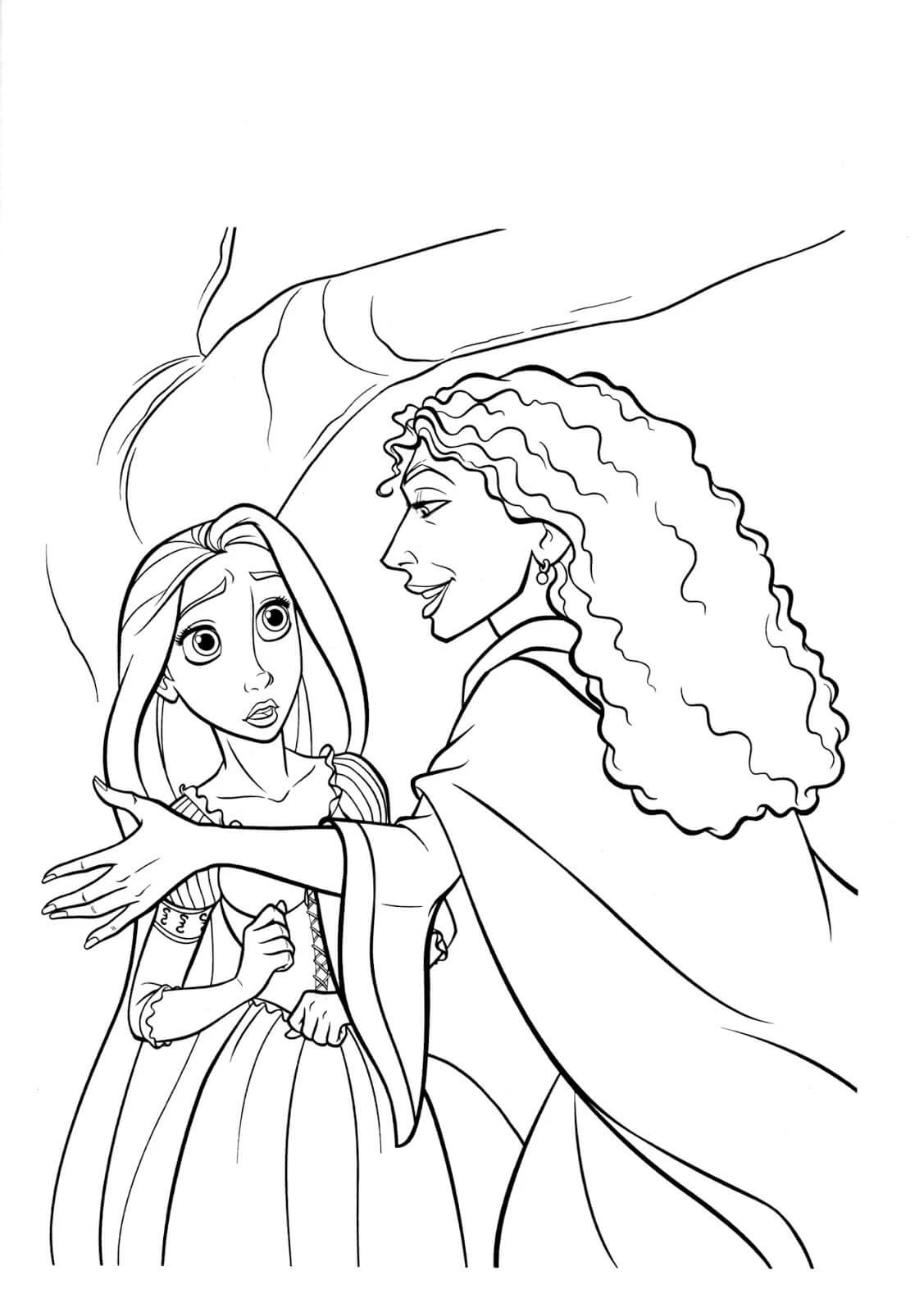 Rapunzel boyama sayfası – kolay boyama, eğitici aktivite