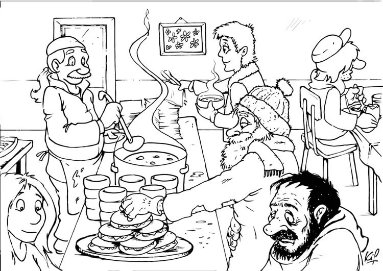 Mutfak boyama sayfası – çizgi film temalı, basit çizim