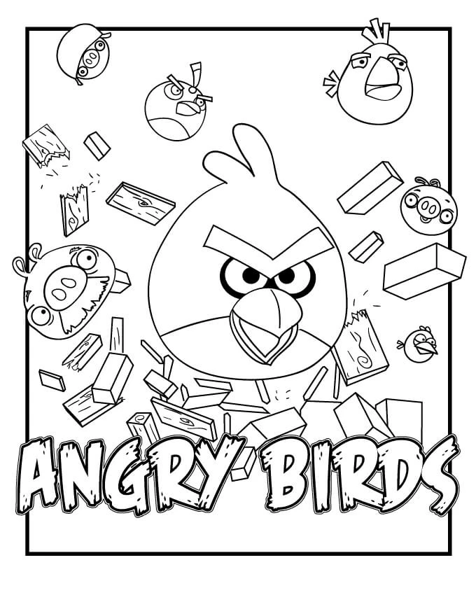 Angry Birds boyama sayfası – basit çizim, kolay boyama