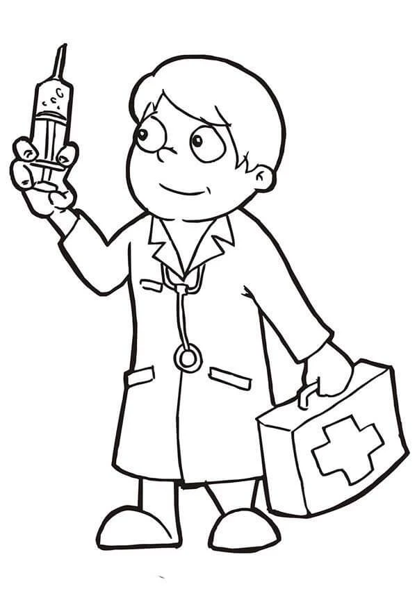 Doktor boyama sayfası – PDF indir, sevimli karakter