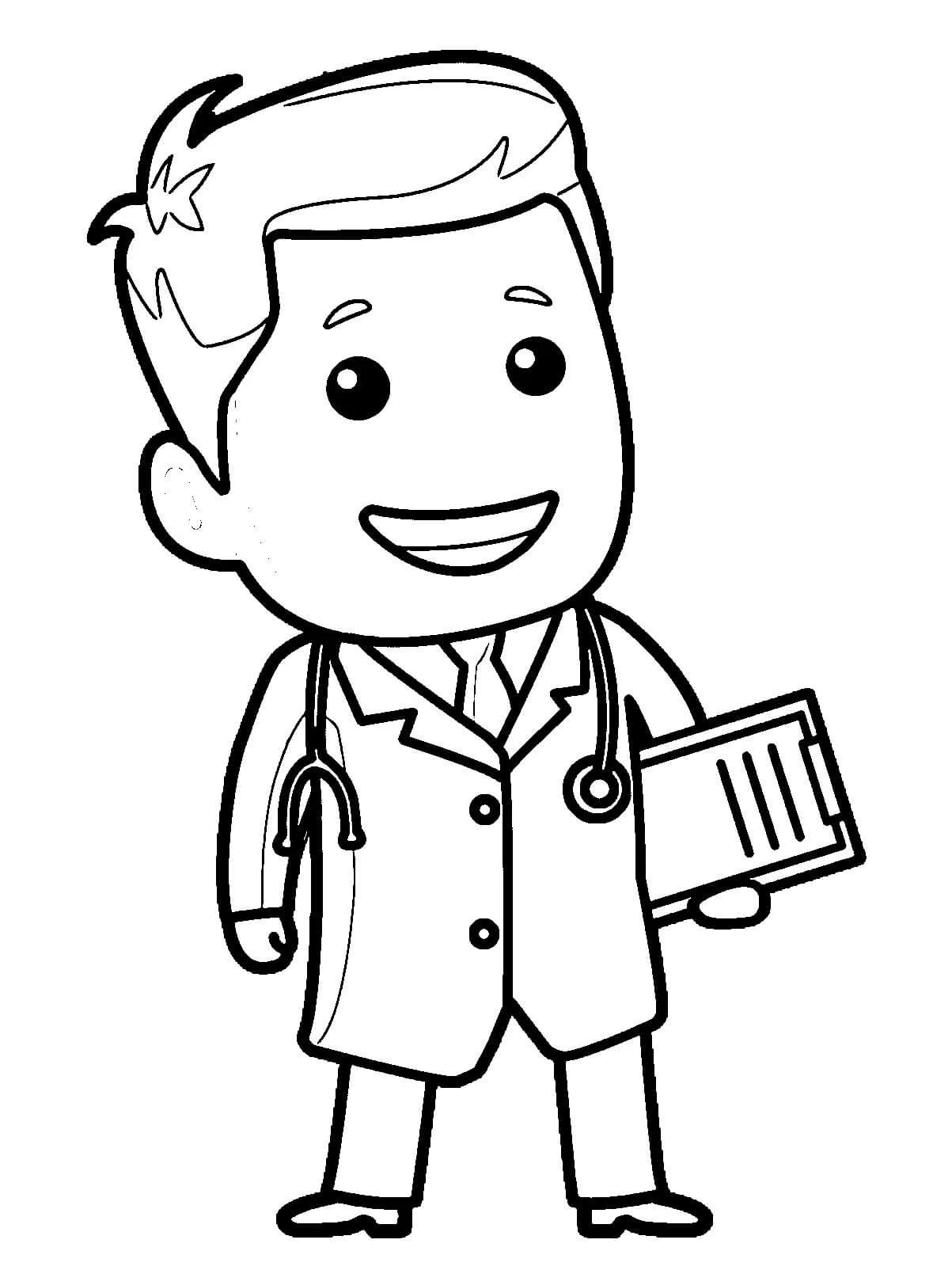 Doktor boyama sayfası – sevimli karakter, sanatsal çalışma