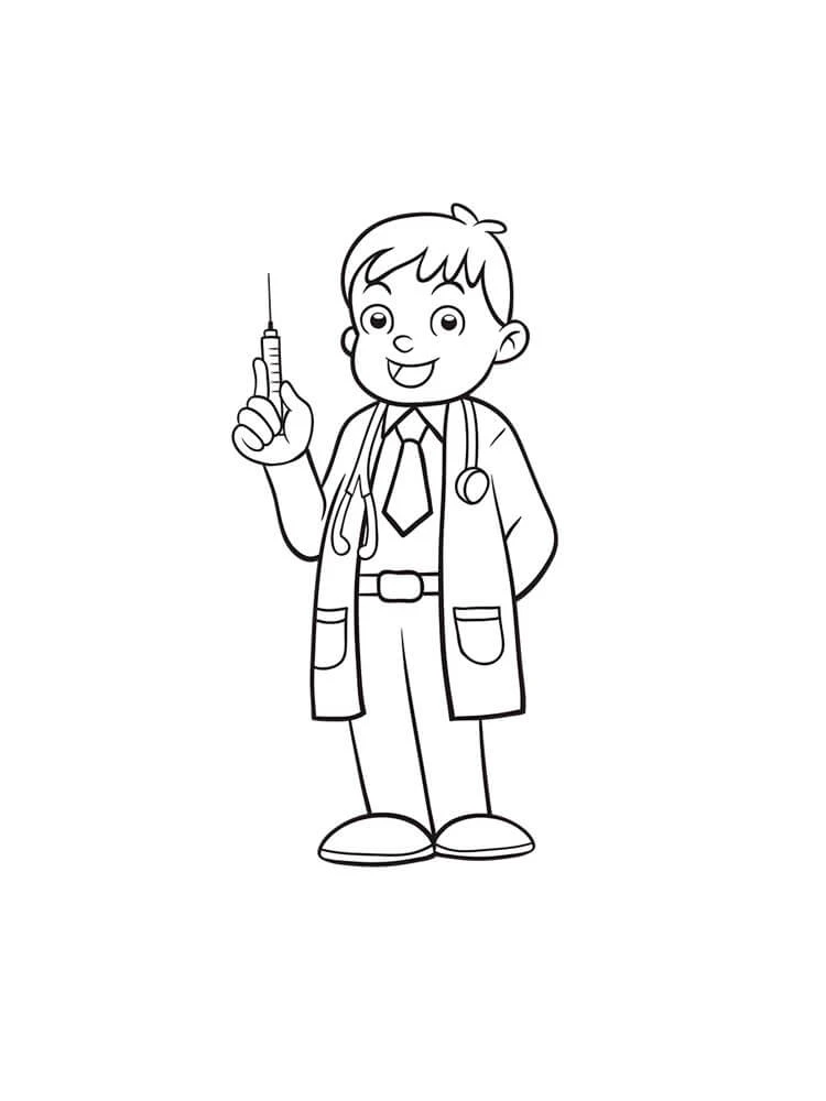 Doktor boyama sayfası – çizgi film temalı, basit çizim