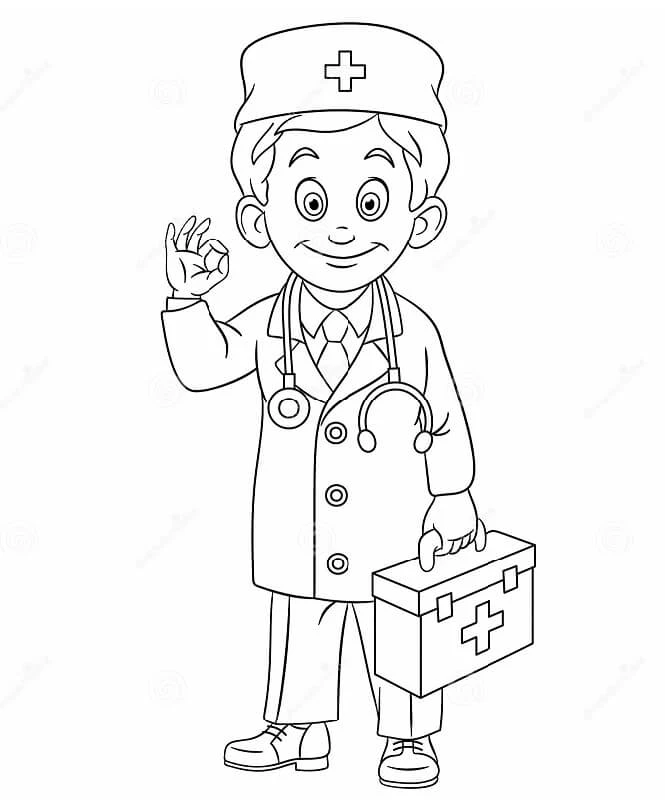 Doktor boyama sayfası – sanatsal çalışma, çocuklar için