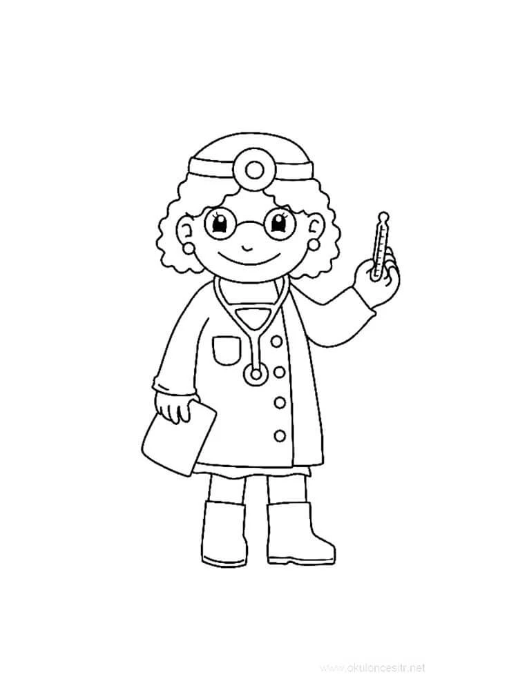 Doktor boyama sayfası – çocuk aktivitesi, PDF indir
