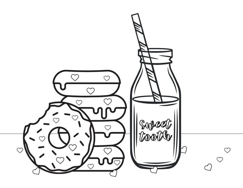 Donut boyama sayfası #21 – basit çizim, yaz tatili etkinliği