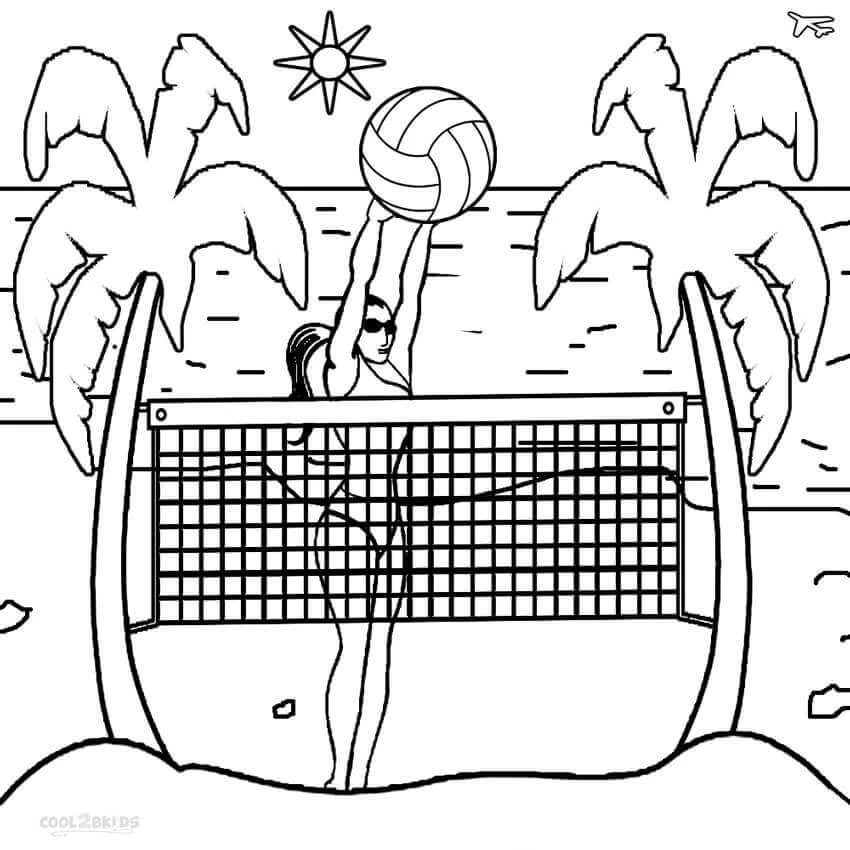 Voleybol boyama sayfası – renkli çizimler, okul öncesi