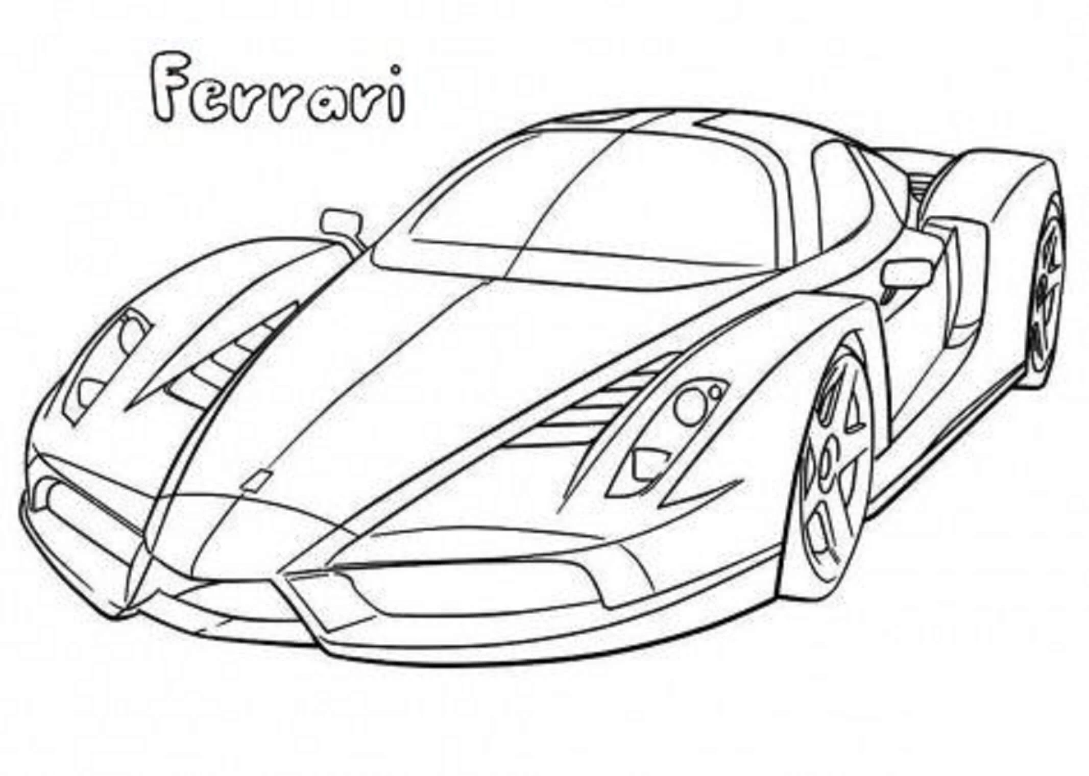 Ferrari boyama sayfası – çizgi film temalı, basit çizim